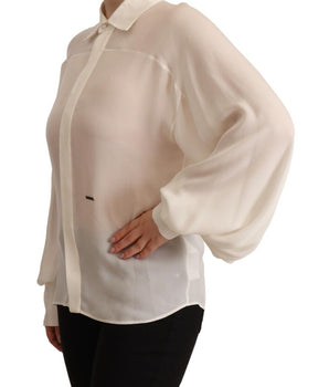 Dsquared² Off White Silk Long Sleeves Collared Blouse Top