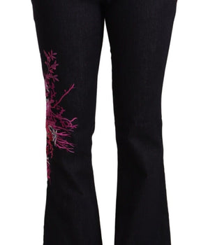 Exte Black Cotton Mid Waist Cotton Flared Jeans