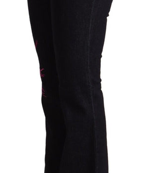 Exte Black Cotton Mid Waist Cotton Flared Jeans