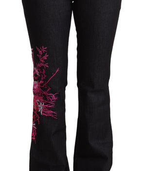 Exte Black Cotton Stretch Mid Waist Cotton Flared Denim Jeans