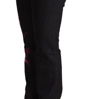 Exte Black Cotton Stretch Mid Waist Cotton Flared Denim Jeans