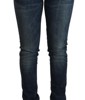 Acht Blue Washed Cotton Slim Fit Denim Low Waist Jeans