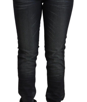 Acht Black Washed Cotton Low Waist Slim Fit Denim Jeans