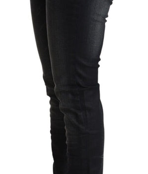 Acht Black Washed Cotton Low Waist Slim Fit Denim Jeans