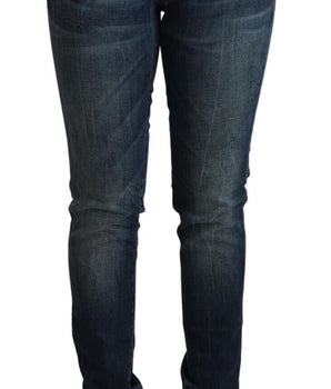 Acht Blue Washed Cotton Low Waist Slim Fit Denim Jeans
