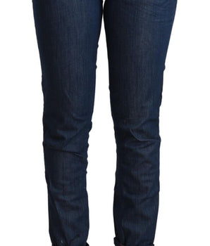 Acht Blue Cotton Low Waist Skinny Denim Folded Hem Jeans