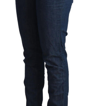 Acht Blue Cotton Low Waist Skinny Denim Folded Hem Jeans