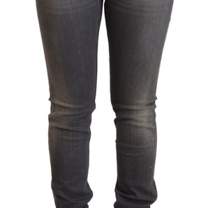 Acht Elegant Dark Gray Skinny Jeans - Low Waist Zip Closure