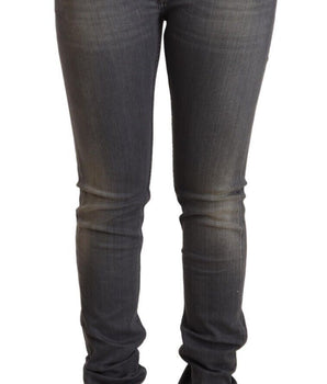 Acht Dark Gray Washed Cotton Denim Skinny Jeans