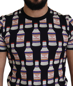 Dolce &amp; Gabbana Elegante camiseta negra con estampado Bacio Di Venere