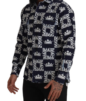 Dolce & Gabbana Blue Denim Stretch DG Crown Logo Casual Shirt