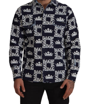 Dolce & Gabbana Blue Denim Stretch DG Crown Logo Casual Shirt