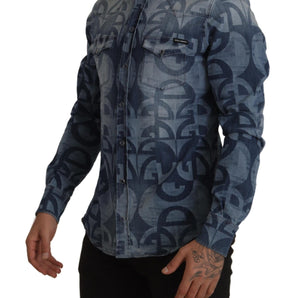 Dolce &amp; Gabbana Camisa Hombre Elegante Slim Fit Casual Azul