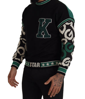 Dolce & Gabbana Black Green Cotton KING Star Crewneck Pullover Sweater