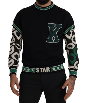 Dolce & Gabbana Black Green Cotton KING Star Crewneck Pullover Sweater