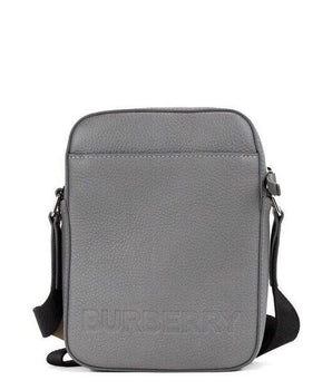 Burberry Thornton Small Grey Embossed Logo Grainy Leather Crossbody Handbag