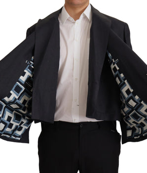 Dolce & Gabbana Blue Linen Formal Mens Blazer Jacket