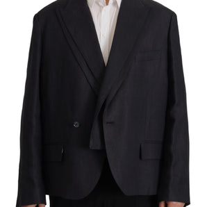 Dolce &amp; Gabbana Elegante blazer de lino azul marino con doble botonadura