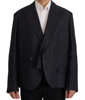 Dolce & Gabbana Blue Linen Formal Mens Blazer Jacket