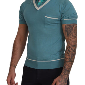 Dolce &amp; Gabbana Elegant Silk Polo Tee with Boat Collar Print