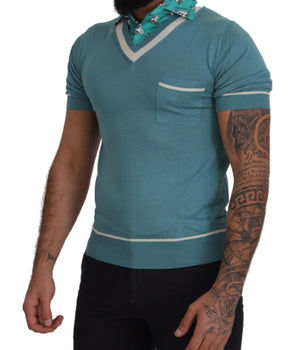 Dolce & Gabbana Blue Silk Polo Top Mens V-neck  T-shirt