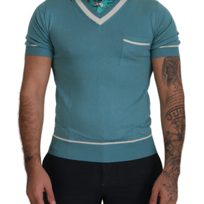 Dolce &amp; Gabbana Elegant Silk Polo Tee with Boat Collar Print