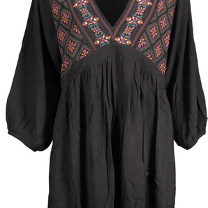 Desigual Elegant Black Viscose Dress with Contrasting Details