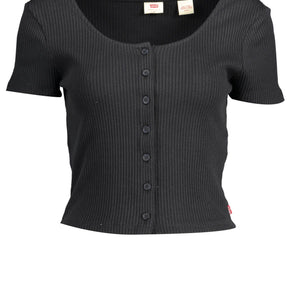 Levi's Chic Black Cotton Tee with Button Detail