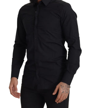 Dolce & Gabbana Black Cotton GOLD Slim Fit Dress Shirt