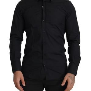 Dolce &amp; Gabbana Camisa de vestir elegante de algodón negra de corte slim