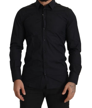 Dolce & Gabbana Black Cotton GOLD Slim Fit Dress Shirt