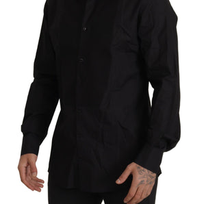 Dolce &amp; Gabbana Elegante camisa de vestir de esmoquin negra - Corte slim