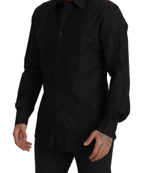 Dolce &amp; Gabbana Elegante camisa de vestir de esmoquin negra - Corte slim