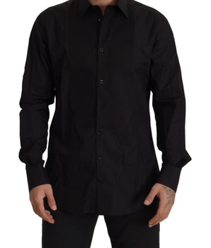 Dolce &amp; Gabbana Elegante camisa de vestir de esmoquin negra - Corte slim