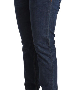 Acht Dark Blue Cotton Slim Fit Folded Hem Denim Jeans