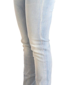 Acht Light Blue Washed Cotton Low Waist Skinny Denim Jeans