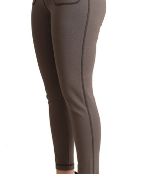 John Galliano Gray Cotton Mid Waist Stretch Leggings Cropped Pants
