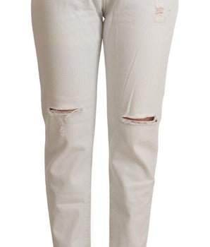 PINKO White Cotton Distressed Mid Waist Skinny Denim Jeans