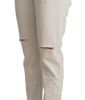 PINKO White Cotton Distressed Mid Waist Skinny Denim Jeans