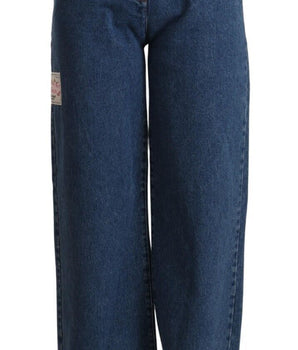 GCDS Blue Cotton High Waist Wide Leg Boot Cut Jeans
