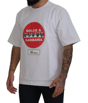 Dolce & Gabbana White Amor Heart Cotton Crewneck T-shirt