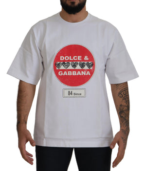 Dolce & Gabbana White Amor Heart Cotton Crewneck T-shirt