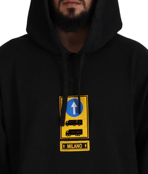 Dolce & Gabbana Black Cotton Hooded DG Shield Pullover Sweater