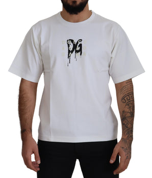 Dolce & Gabbana White Logo Print Cotton Crewneck T-shirt