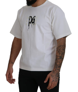 Dolce & Gabbana White Logo Print Cotton Crewneck T-shirt