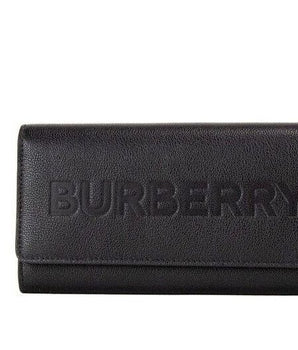 Burberry Porter Black Grained Leather Branded Logo Embossed Clutch Flap Wallet