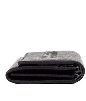 Burberry Porter Black Grained Leather Branded Logo Embossed Clutch Flap Wallet