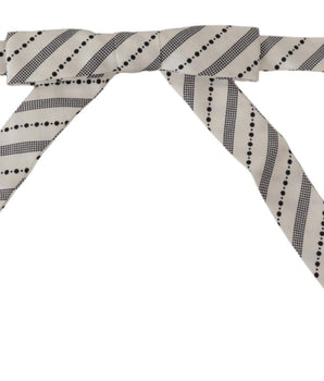 Dolce & Gabbana White Black Polka Dot 100% Silk Neck Papillon Bow Tie