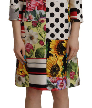 Dolce &amp; Gabbana Multicolor Charmeuse Floral Sheath Jaquard Pachwork Dress