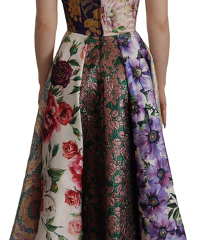 Dolce &amp; Gabbana Midi Patchwork Floral Jaquard Silk Dress